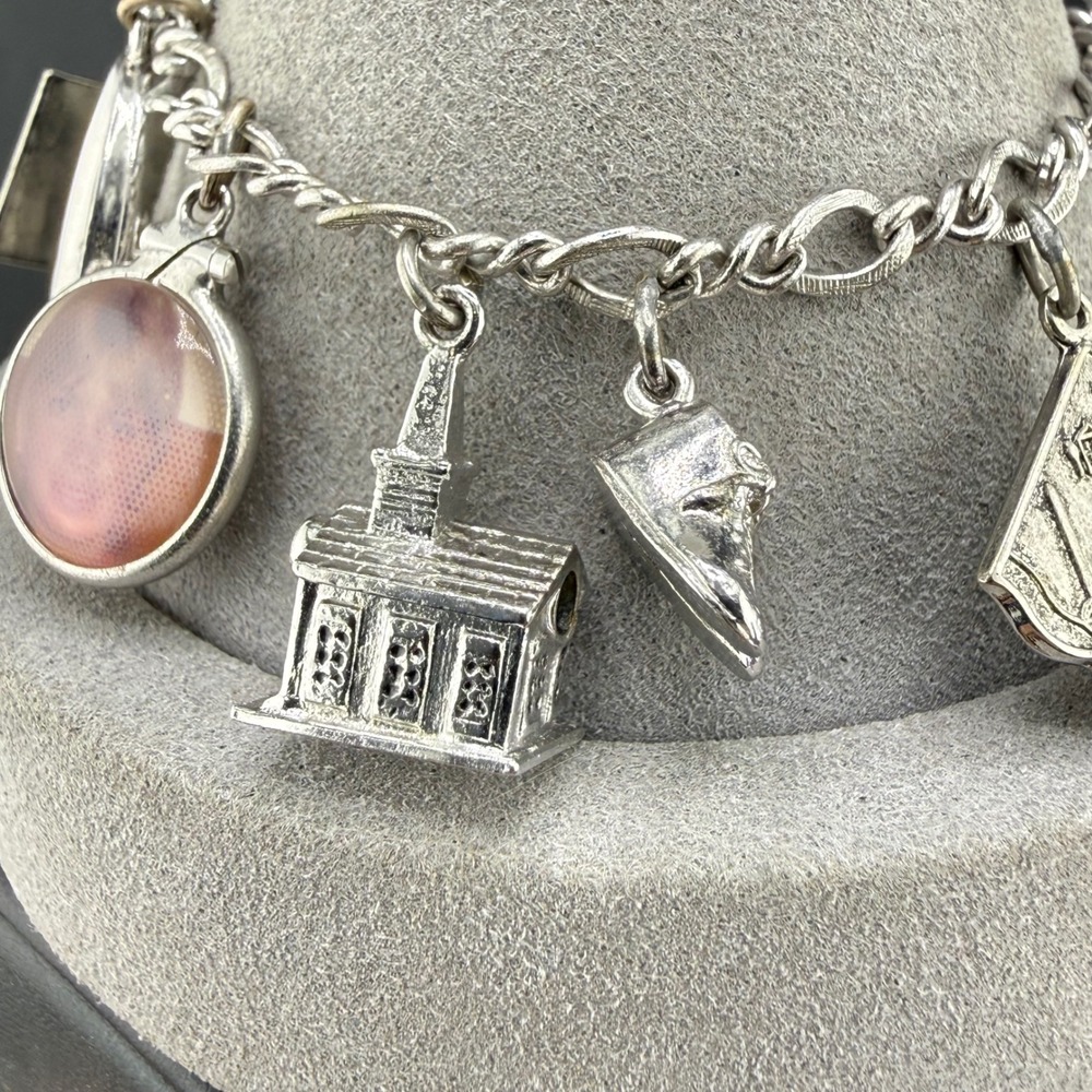 Vintage Sterling Silver Charm Bracelet Souvenir Sewing Photo 7in